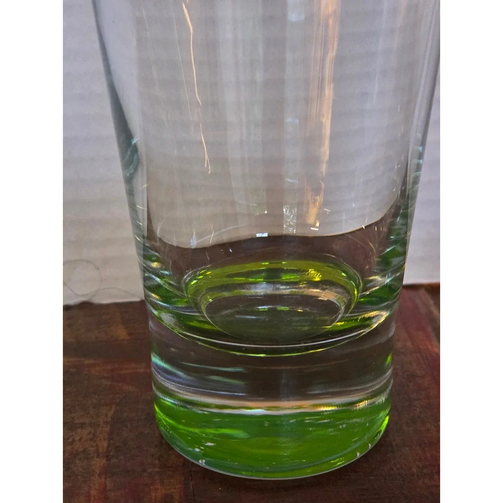 Set of 2 Highball‎ Glasses Heavy Sham Color Bottom Green Purple Tapered Tumblers